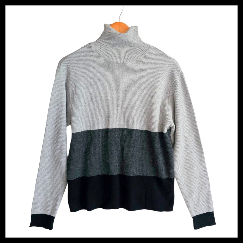 Silvia Novelli Turtleneck Sweater Color Block Merino Wool Blend Italy L Large